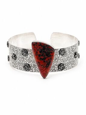 925 Sterling Silver Cuff Bracelet with Mahogany Obsidian Stone
